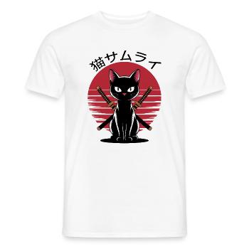 Samurai Ninja Black Cat Japanese Vintage Sunset - Men's T-Shirt - white - Front - AI Model Male 178 dark (178cm)