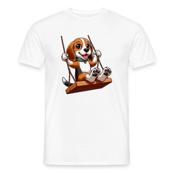 Beagle joyeux sur balançoire chien de terrain de jeu - T-shirt homme - blanc - Devant - AI Model Male 178 dark (178cm)