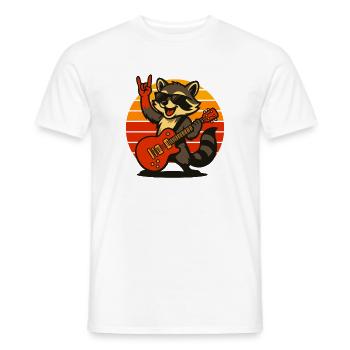 Cool Retro Raccoon with Guitar and Sunset - Men's T-Shirt - white - Front - AI Model Male 178 dark (178cm)