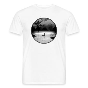 Angler in stiller Naturkulisse – Silhouettenstil - Männer T-Shirt - Weiß - Vorne - AI Model Male 178 dark (178cm)