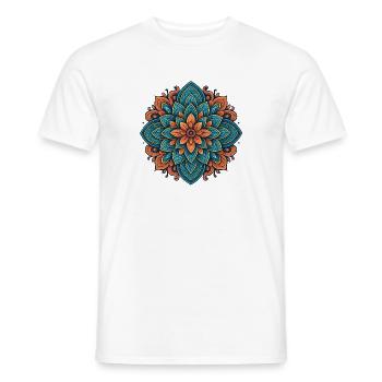 Detailed Mandala Flower in Blue and Orange - Men's T-Shirt - white - Front - AI Model Male 178 dark (178cm)