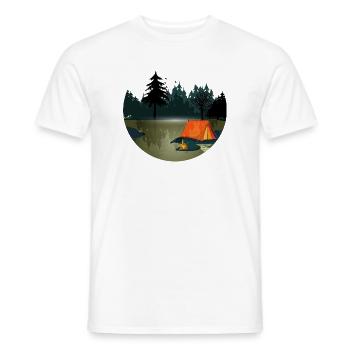 Tente et feu de camp dans la forêt sombre - T-shirt homme - blanc - Devant - AI Model Male 178 dark (178cm)