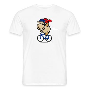 Rentier Elmondo winkend auf dem Fahrrad mit Helm - Männer T-Shirt - Weiß - Vorne - AI Model Male 178 dark (178cm)