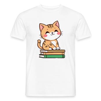 Katze mit Büchern - Männer T-Shirt - Weiß - Vorne - AI Model Male 178 dark (178cm)