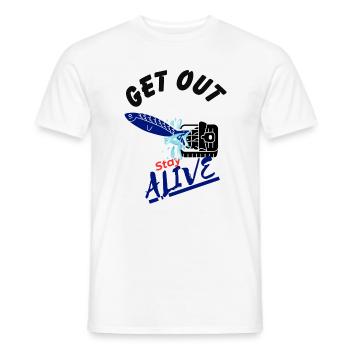 Get out and Stay Alive - Fisch in Falle - Men's T-Shirt - white - Front - AI Model Male 178 dark (178cm)