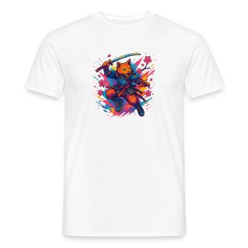 Katzen-Krieger im Samurai-Stil - Männer T-Shirt - Weiß - Vorne - AI Model Male 178 dark (178cm)