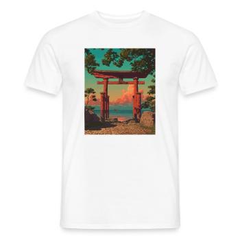 Torii Tor bei Sonnenuntergang am Ufer - Männer T-Shirt - Weiß - Vorne - AI Model Male 178 dark (178cm)