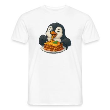 pingouin mignon avec lasagne dessin animé joie comique - T-shirt homme - blanc - Devant - AI Model Male 178 dark (178cm)