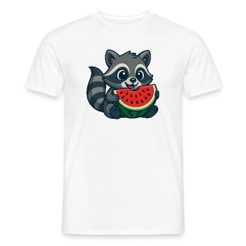 Cute raccoon with watermelon summer cartoon - Men's T-Shirt - white - Front - AI Model Male 178 dark (178cm)