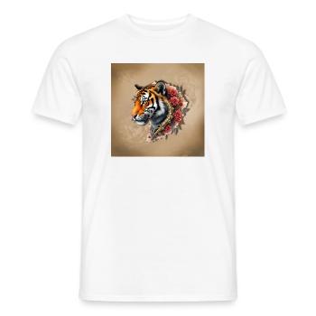 Tigre and Roses Artistic Portrait - Men's T-Shirt - white - Front - AI Model Male 178 dark (178cm)