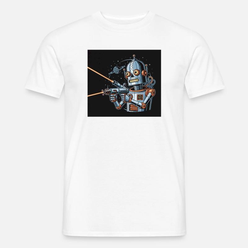 Retro Sci-Fi Roboter mit Laserwaffe - Männer T-Shirt - Weiß