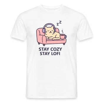 Lofi Cat Hoodie – Stay Cozy Stay Lofi Vibes - Männer T-Shirt - Weiß - Vorne - AI Model Male 178 dark (178cm)
