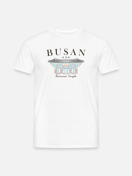 Busan, Südkorea, Tempel handgezeichnet - Männer T-Shirt - Weiß