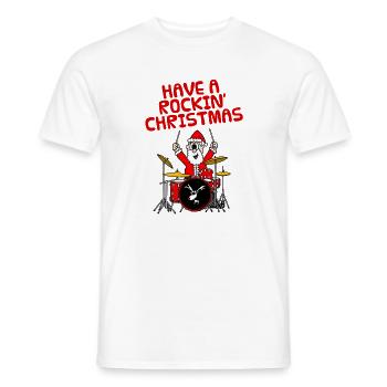 Santa Playing Drums, Christmas Drummer Musician - Men's T-Shirt - white - Front - AI Model Male 178 dark (178cm)