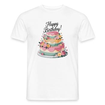 Gâteau d'anniversaire pastel avec décor floral - T-shirt homme - blanc - Devant - AI Model Male 178 dark (178cm)