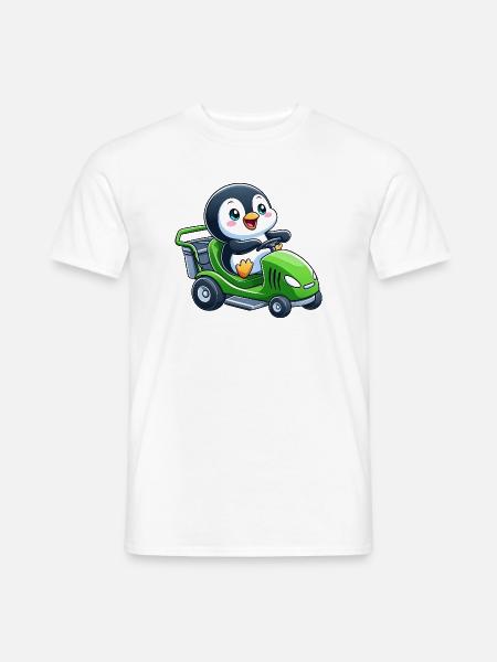 Süßer Pinguin Rasenmäher Gartenbau - Männer T-Shirt - Weiß