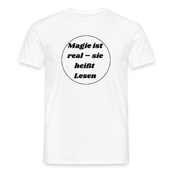 La magie est réelle - c’est ce qu’on appelle la lecture - T-shirt homme - blanc - Devant - AI Model Male 178 dark (178cm)
