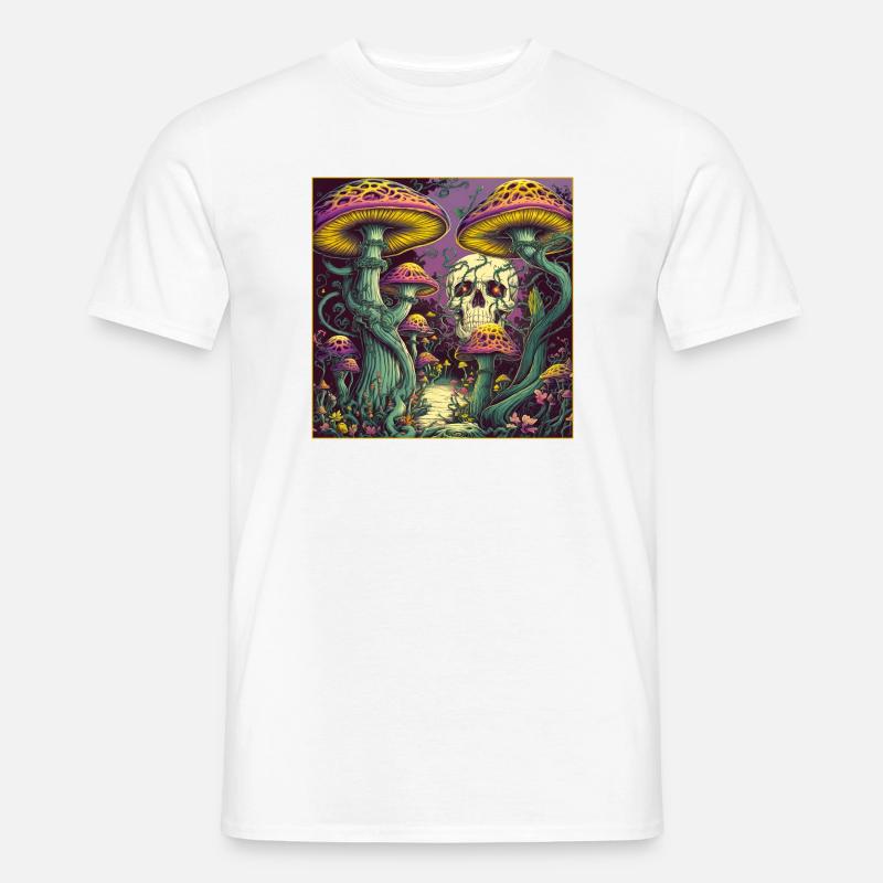 Conception de crâne de forêt de champignons - T-shirt homme - blanc