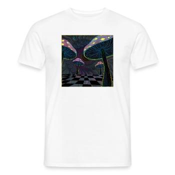 Psychedelic Mushroom Forest Scene - Men's T-Shirt - white - Front - AI Model Male 178 dark (178cm)