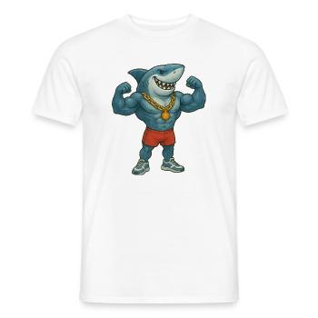 requin-bande dessinée-bodybuilder - T-shirt homme - blanc - Devant - AI Model Male 178 dark (178cm)