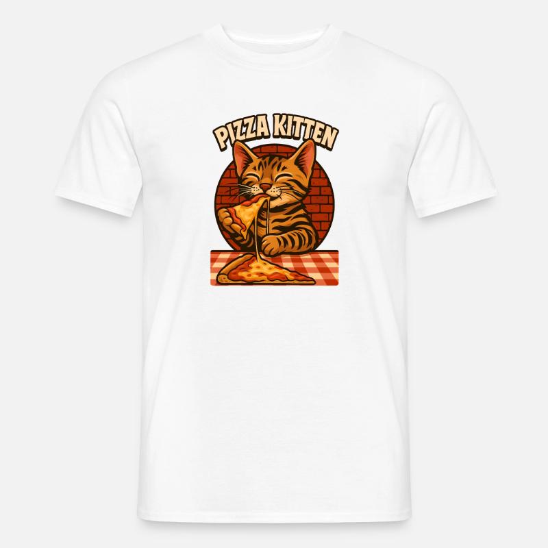 Verspieltes Pizzakätzchen, liebe Katzen - Männer T-Shirt - Weiß