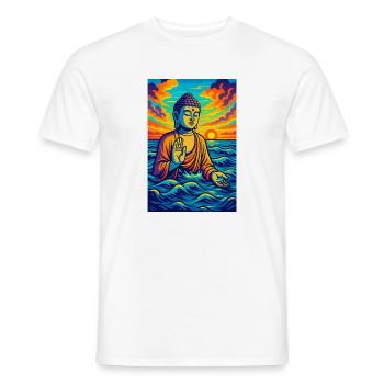 Bouddha vibrant au coucher du soleil sur l'océan - T-shirt homme - blanc - Devant - AI Model Male 178 dark (178cm)