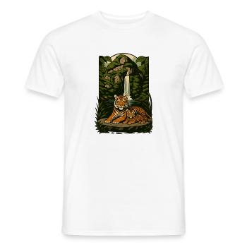 Tiger Family in Jungle Serenity, Tiger Cub Tropica - Men's T-Shirt - white - Front - AI Model Male 178 dark (178cm)