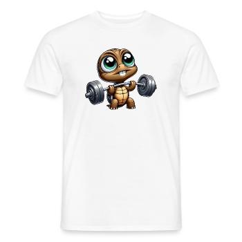 tortue chibi avec haltère haltérophile dessin animé - T-shirt homme - blanc - Devant - AI Model Male 178 dark (178cm)