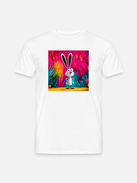Cartoon Kaninchen im bunten Dschungel - Männer T-Shirt - Weiß
