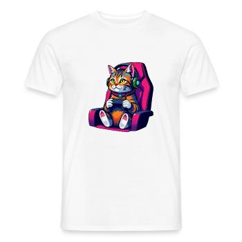 Retro Gamer Cat with Headset and Controller - Men's T-Shirt - white - Front - AI Model Male 178 dark (178cm)