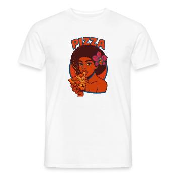 Femme afro avec pizza et illustration de fleur - T-shirt homme - blanc - Devant - AI Model Male 178 dark (178cm)