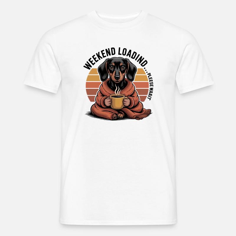 Cozy Coffee Dachshund - Mænd T-shirt - hvid