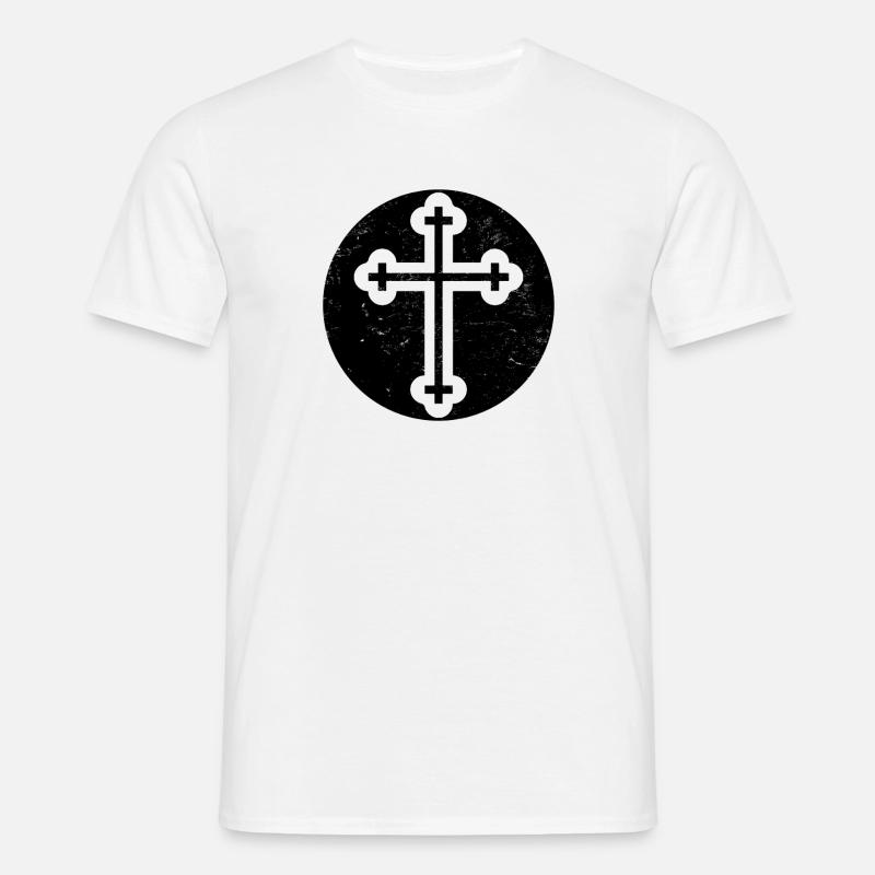Bulgarsk ortodoks kors i sort cirkel - T-shirt til herrer - hvid