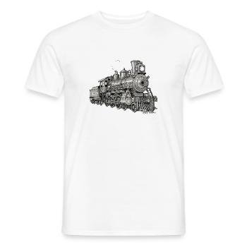 Vintage steam locomotive in techno style - Men's T-Shirt - white - Front - AI Model Male 178 dark (178cm)