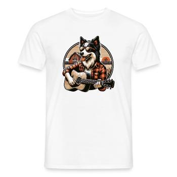 Country Dog With Guitar Border Collie Farm - Men's T-Shirt - white - Front - AI Model Male 178 dark (178cm)