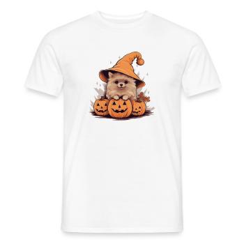 Halloween witch hat pumpkin dog Pomeranian - Men's T-Shirt - white - Front - AI Model Male 178 dark (178cm)