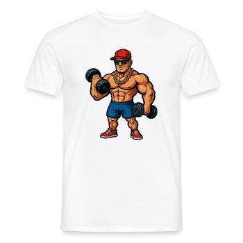 Bodybuilder mit Goldkette und Hanteln - Männer T-Shirt - Weiß - Vorne - AI Model Male 178 dark (178cm)
