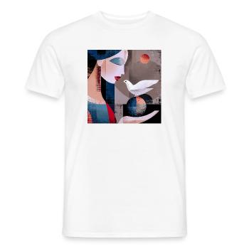 Abstract Portrait with Dove and Colorful Spheres - Men's T-Shirt - white - Front - AI Model Male 178 dark (178cm)