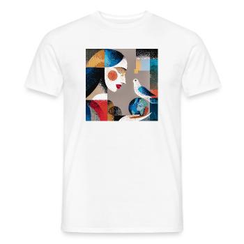 Porträt einer abstrakten Frau mit Vogel und Globus - Männer T-Shirt - Weiß - Vorne - AI Model Male 178 dark (178cm)