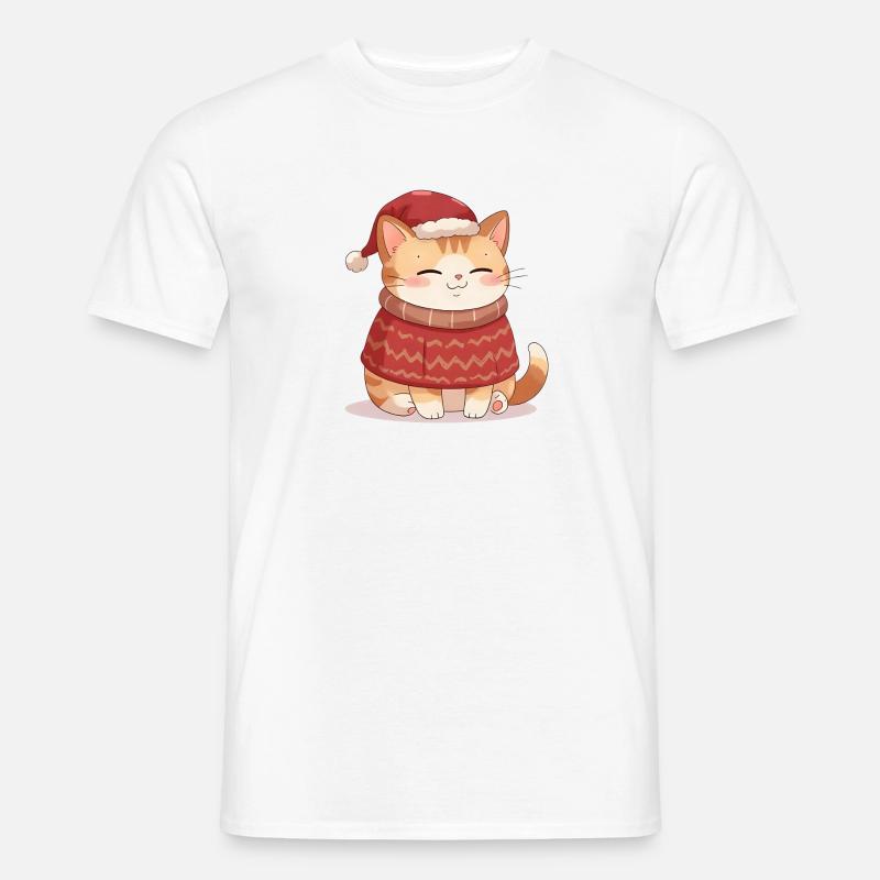 Anime Katze im Weihnachtspullover - Christmas - Männer T-Shirt - Weiß