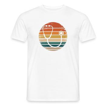 Retro Sonnenuntergang mit Stethoskop - Männer T-Shirt - Weiß - Vorne - AI Model Male 178 dark (178cm)