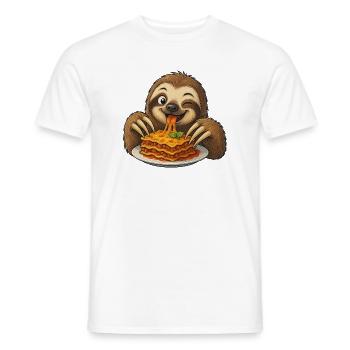 paresseux mignon avec lasagne dessin animé joie comique - T-shirt homme - blanc - Devant - AI Model Male 178 dark (178cm)