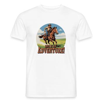 Conception d'aventure de cow-boy du Far West - T-shirt homme - blanc - Devant - AI Model Male 178 dark (178cm)