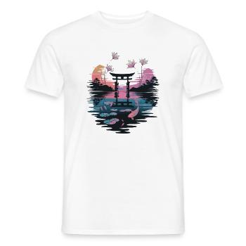 Japanese Torii at the lake with Koi and Lotus in - Men's T-Shirt - white - Front - AI Model Male 178 dark (178cm)