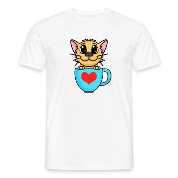 Chat avec un cœur sur une tasse - T-shirt homme - blanc - Devant - AI Model Male 178 dark (178cm)