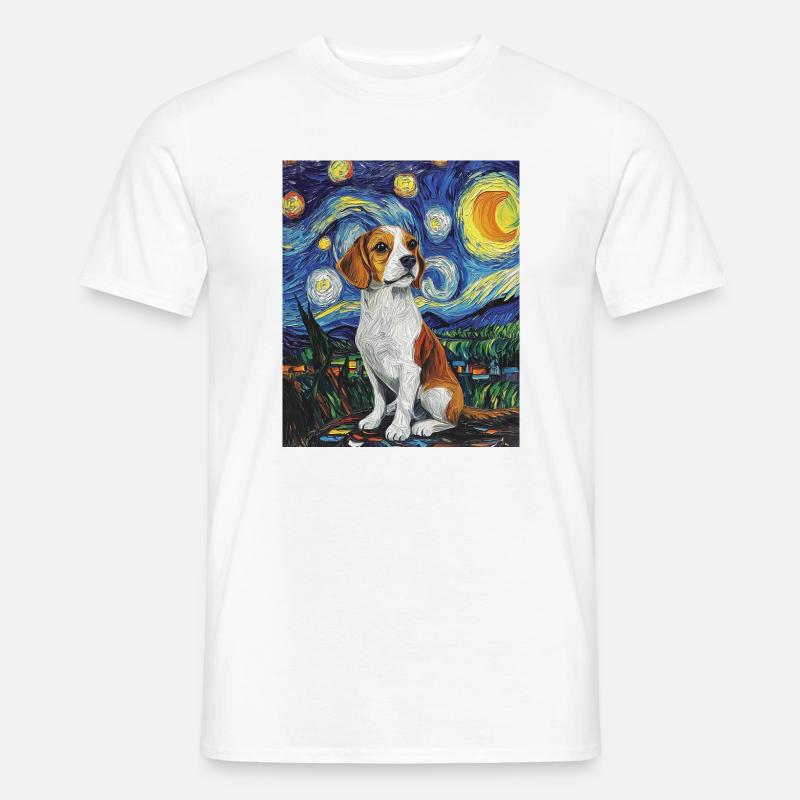 Beagle Hund Van Gogh Style Starry Night - Männer T-Shirt - Weiß