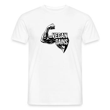 Vegan Gains – Muscle Biceps Gym Fitness - Men's T-Shirt - white - Front - AI Model Male 178 dark (178cm)