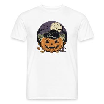 Schwarze Katze schläft auf Jack-o Laterne | Halloween - Männer T-Shirt - Weiß - Vorne - AI Model Male 178 dark (178cm)