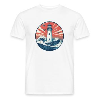 Lighthouse and sea waves illustration - Men's T-Shirt - white - Front - AI Model Male 178 dark (178cm)