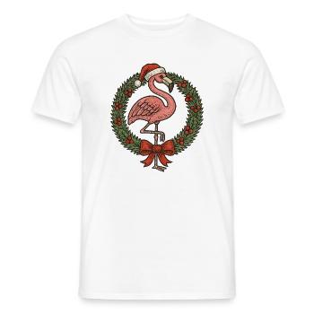 Festlicher Flamingo mit Weihnachtskranz - Männer T-Shirt - Weiß - Vorne - AI Model Male 178 dark (178cm)